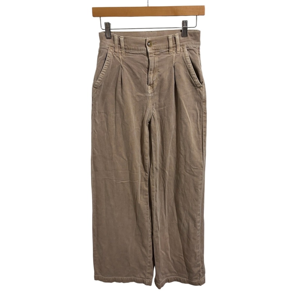 American Eagle Wide Leg Pants Khaki Pleated High Rise Boho Utility Preppy 00 - Picture 2 of 11